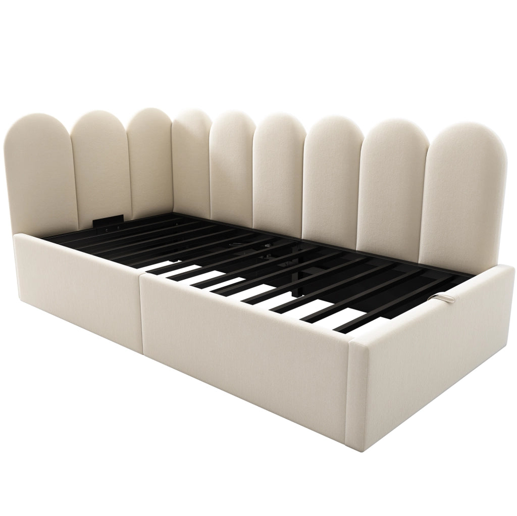 Letto giorno 90x190 cm con contenitore idraulico; velluto beige (Senza materasso)