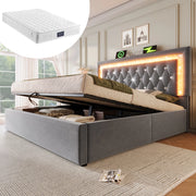 LETTO Contenitore 140x200 cm in velluto grigio con materasso incluso