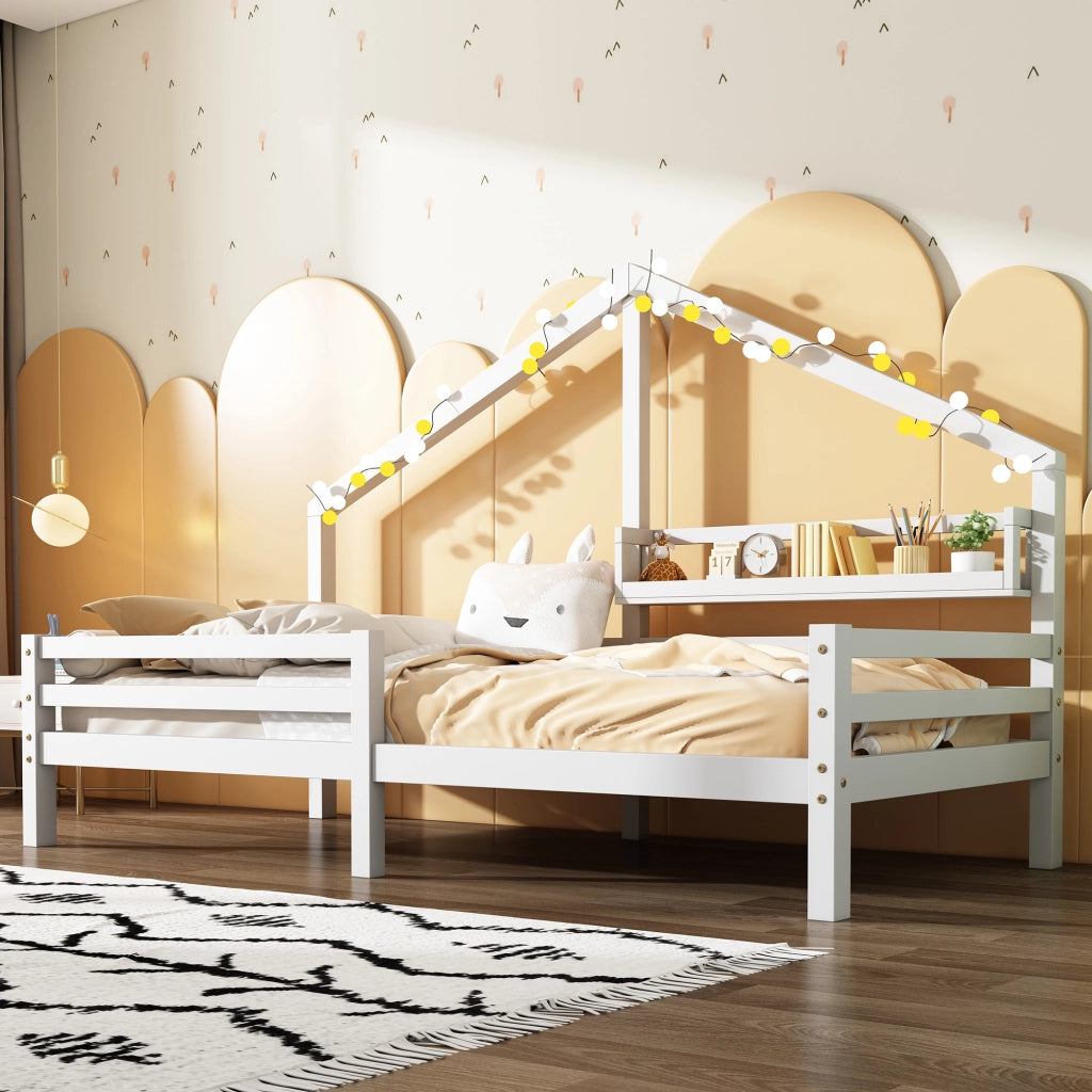 Letto a casa per bambini bianco con funzione di contenimento in pino 90x200 cm