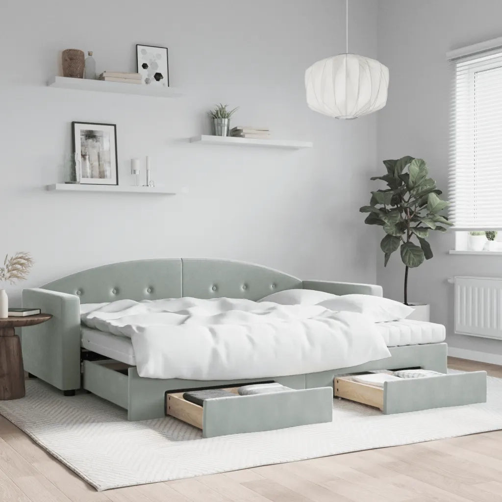 Divano Letto Estraibile Cassetti Grigio Chiaro 80x200cm Velluto 3197366