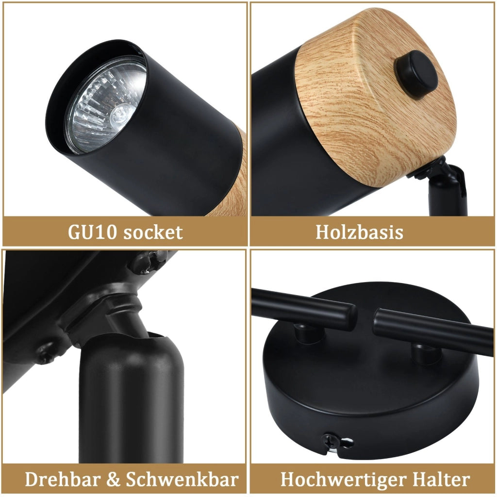 ZMH Lampada da soffitto 4 fiamme legno GU10 orientabile 330° per camera letto