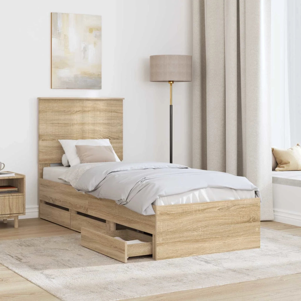 Struttura del letto con cassetto-Giroletto con contenitore-Rete del Letto Rovere Sonoma 75 x 190 cm 217151