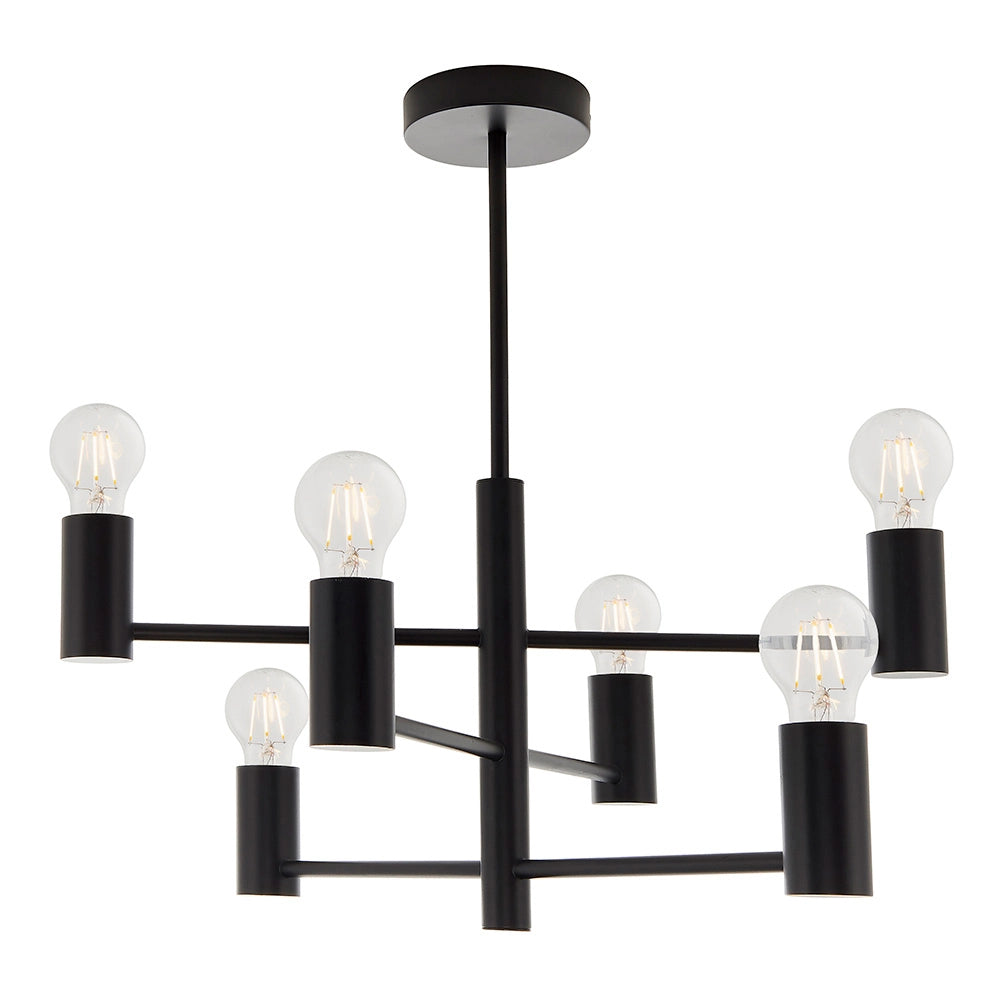 Plafoniera industriale nera opaca asimmetrica 6xE27 Endon