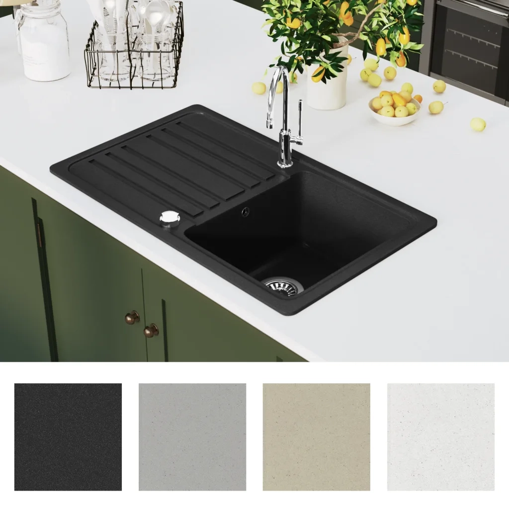 Lavandino Cucina Granito Singolo Scolapiatti Reversibile Nero CFW8668611