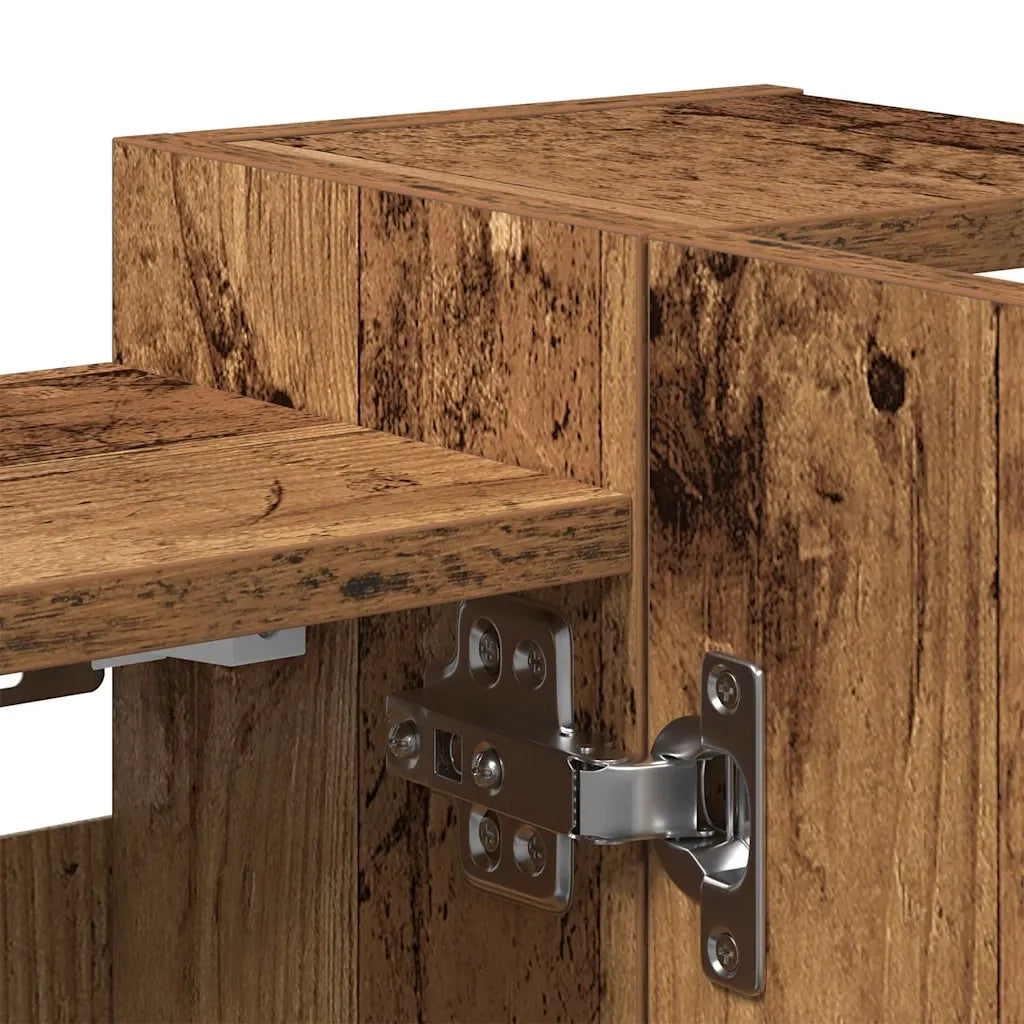 Mobiletto a specchio moderno per bagno 80 x 20,5 x 64 cm ampio vano contenitore finitura liscia effetto legno anticato 02_0050720