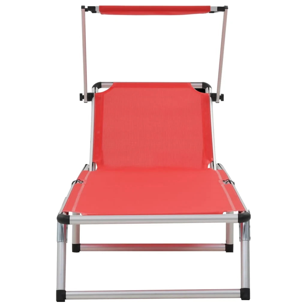 Sedia a sdraio pieghevole lettino prendisole letto da giardino mobili da giardino 186 cm con tettuccio in alluminio rosso e textilene 02_0012820