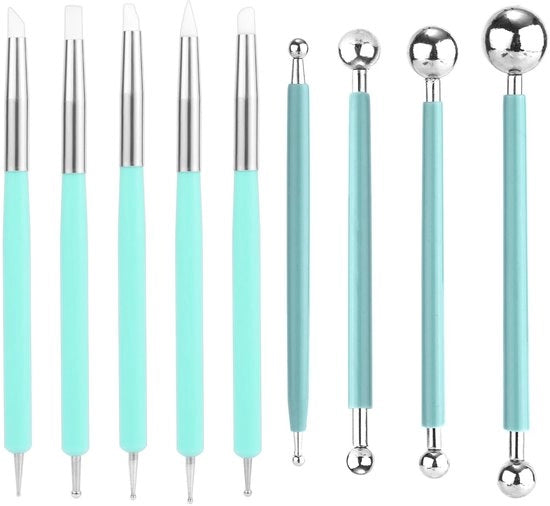 Strumenti per ceramica 9 pezzi - Accessori per argilla polimerica - Doppia faccia - Silicone/Rossore - per stampaggio a rilievo/creazione di forme - Strumenti per ceramica