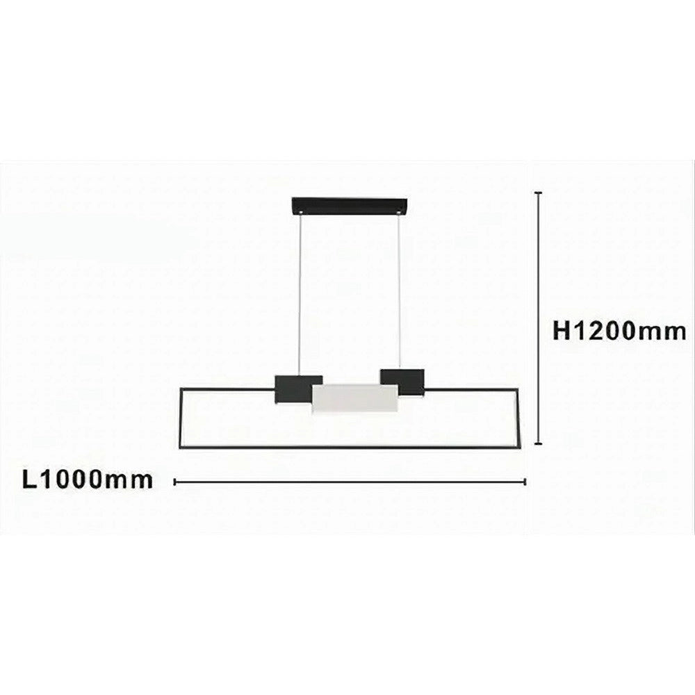 Trade Shop - Lampadario A Sospensione Led 36w Rettangolare Con Telecomando Design Moderno Nero 71585 -