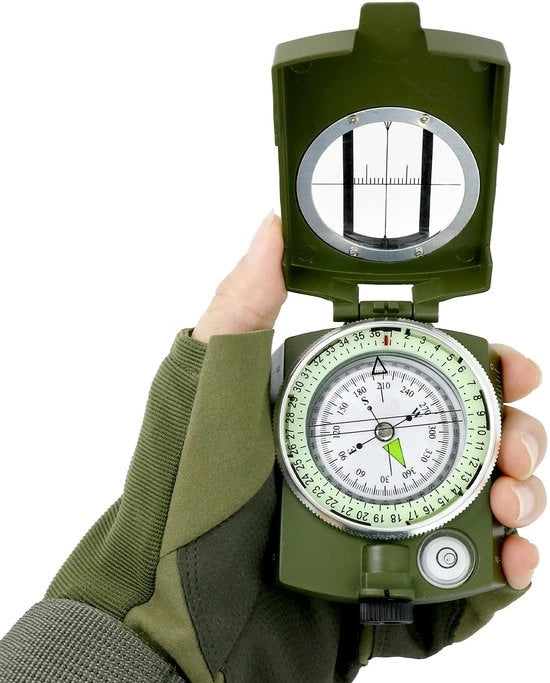 Compasso - Acqua e Shock Resistenete - Con Illuminazione Fluorescente e Linea di Livello - Per Outdoor/Navigazione (Verde Militare)