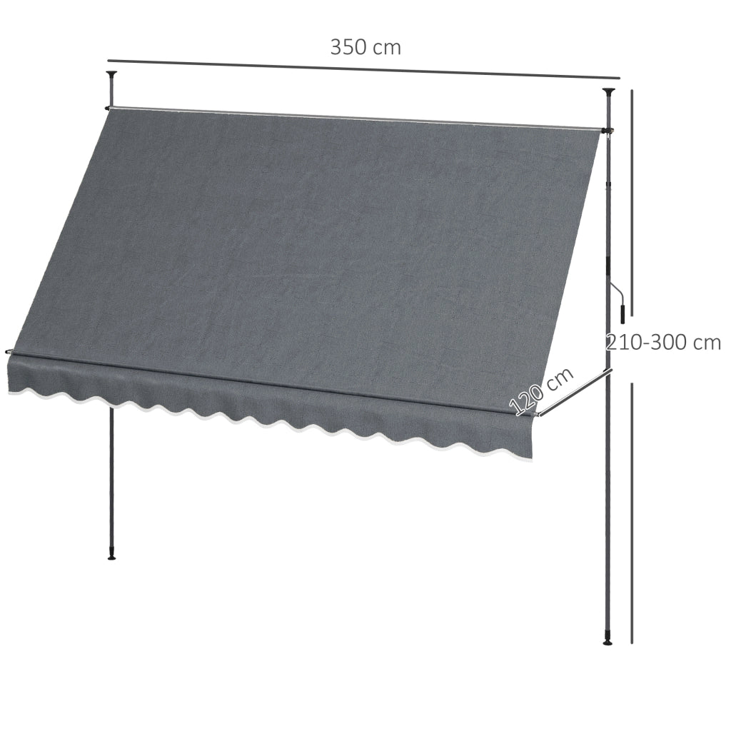 Toldo Manuale Retrattile con Manovella ¨C zephmum ¨C Grigio Scuro 350x120x210-300 cm