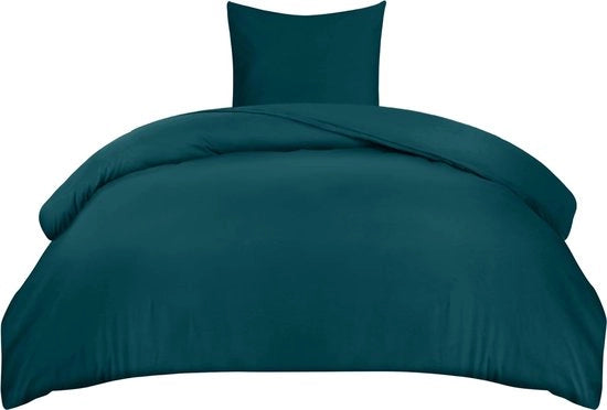 Set da letto, 135 x 200 cm, copriletto microfibra 135 x 200 cm + 1 cuscino 80 x 80 cm, blu-verde