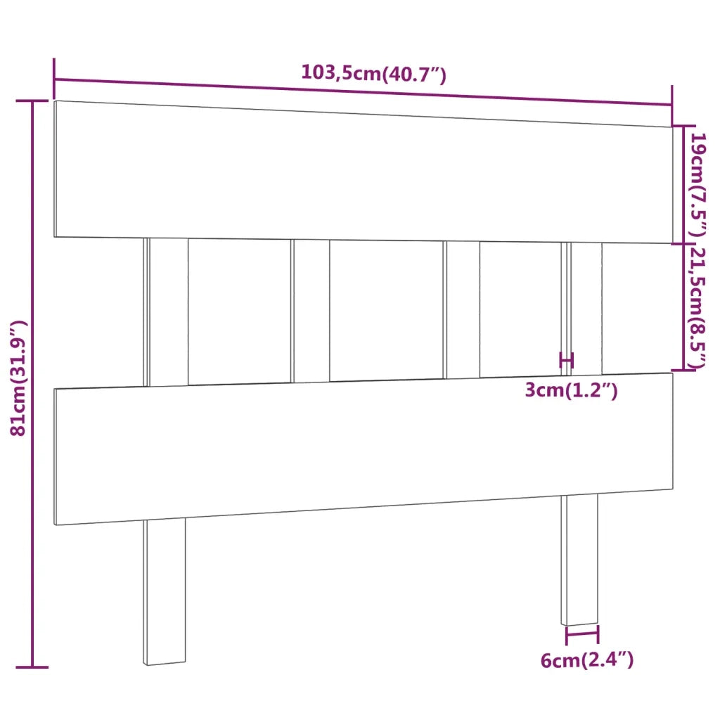 Testiera | Testata per Letto Nera 103,5x3x81 cm Legno Massello di Pino
