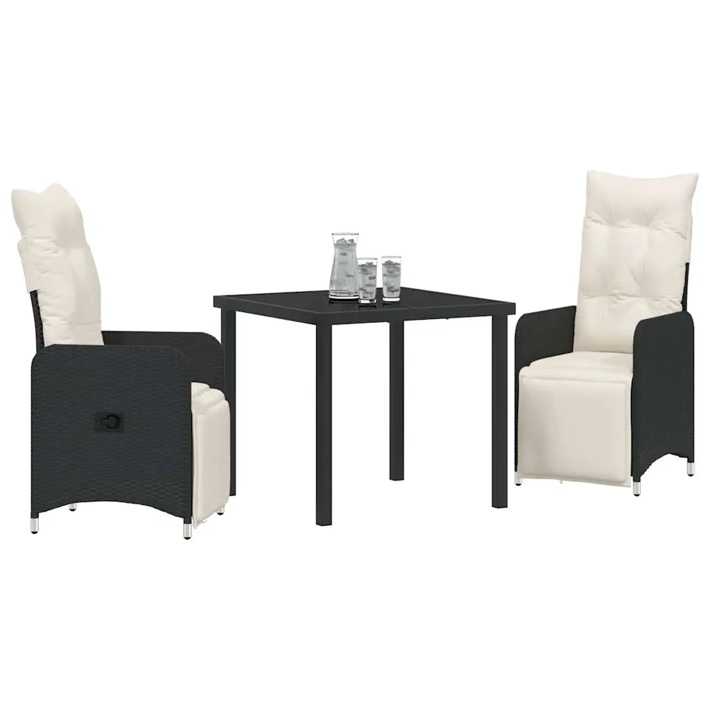 Set da Pranzo per Giardino con cuscino 3 pcs Nero polyrattan