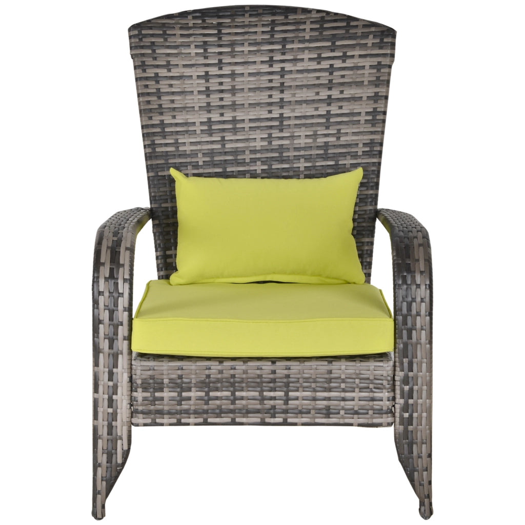 Sedia da Giardino Adironrack con Braccioli e Cuscini, Sedia in Rattan e Acciaio per Interni ed Esterni, 64x80x90 cm, Verde