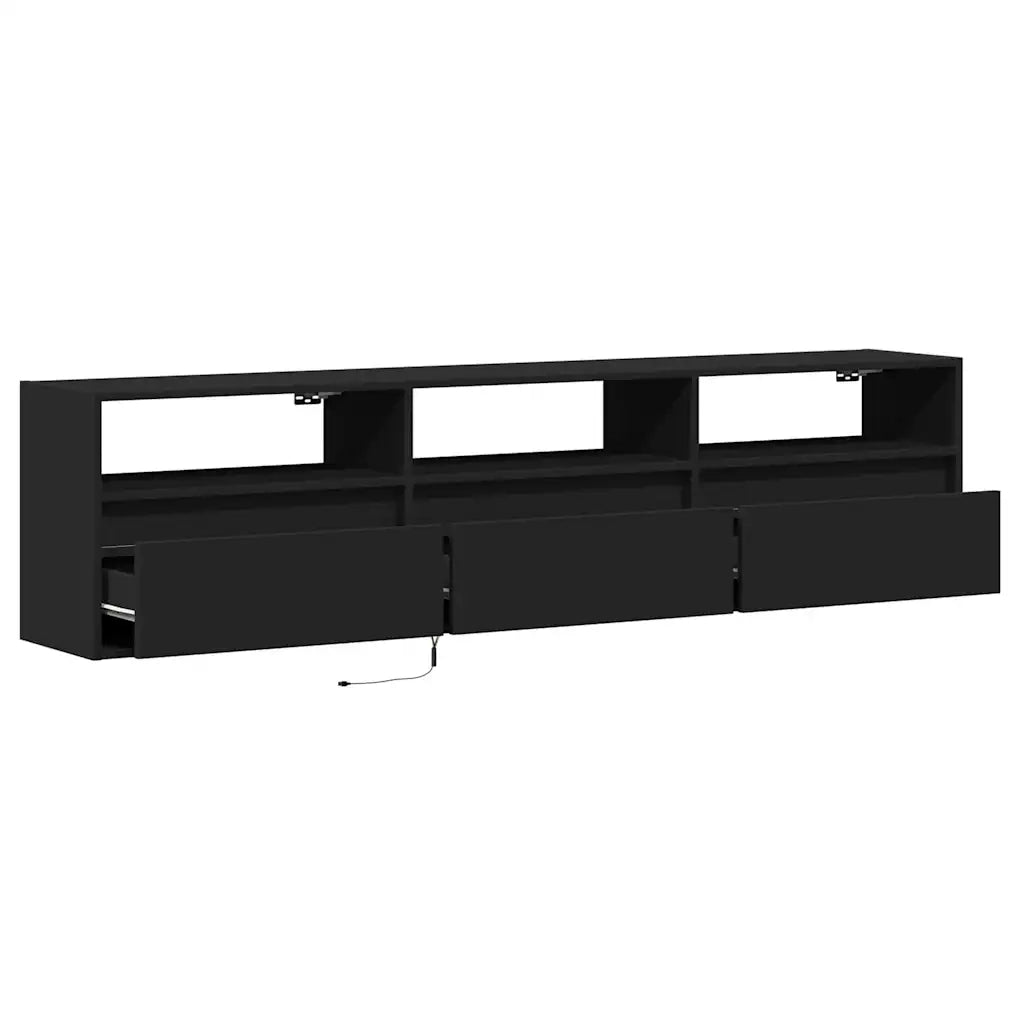 Mobile TV a parete con LED-Credenza per TV sospesa Nero 180x31x45 cm