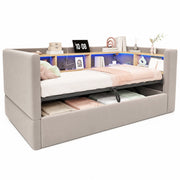 Letto singolo 90×190 cm con contenitore idraulico; LED; prese e ripiani; senza materasso; flanella; grigio scuro