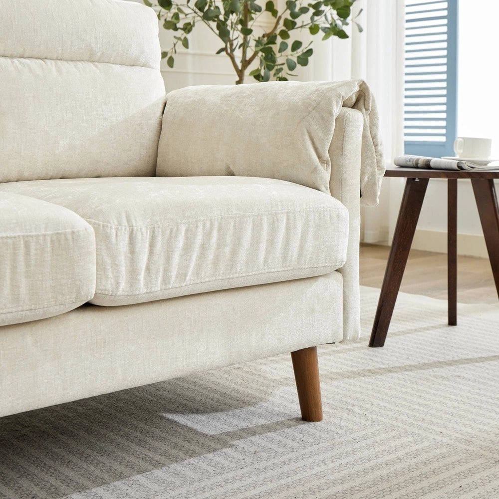 Divano 2 Posti in Tessuto Morbido ¨C Xylo ¨C Beige, Cuscini Imbottiti, Gambe in Legno
