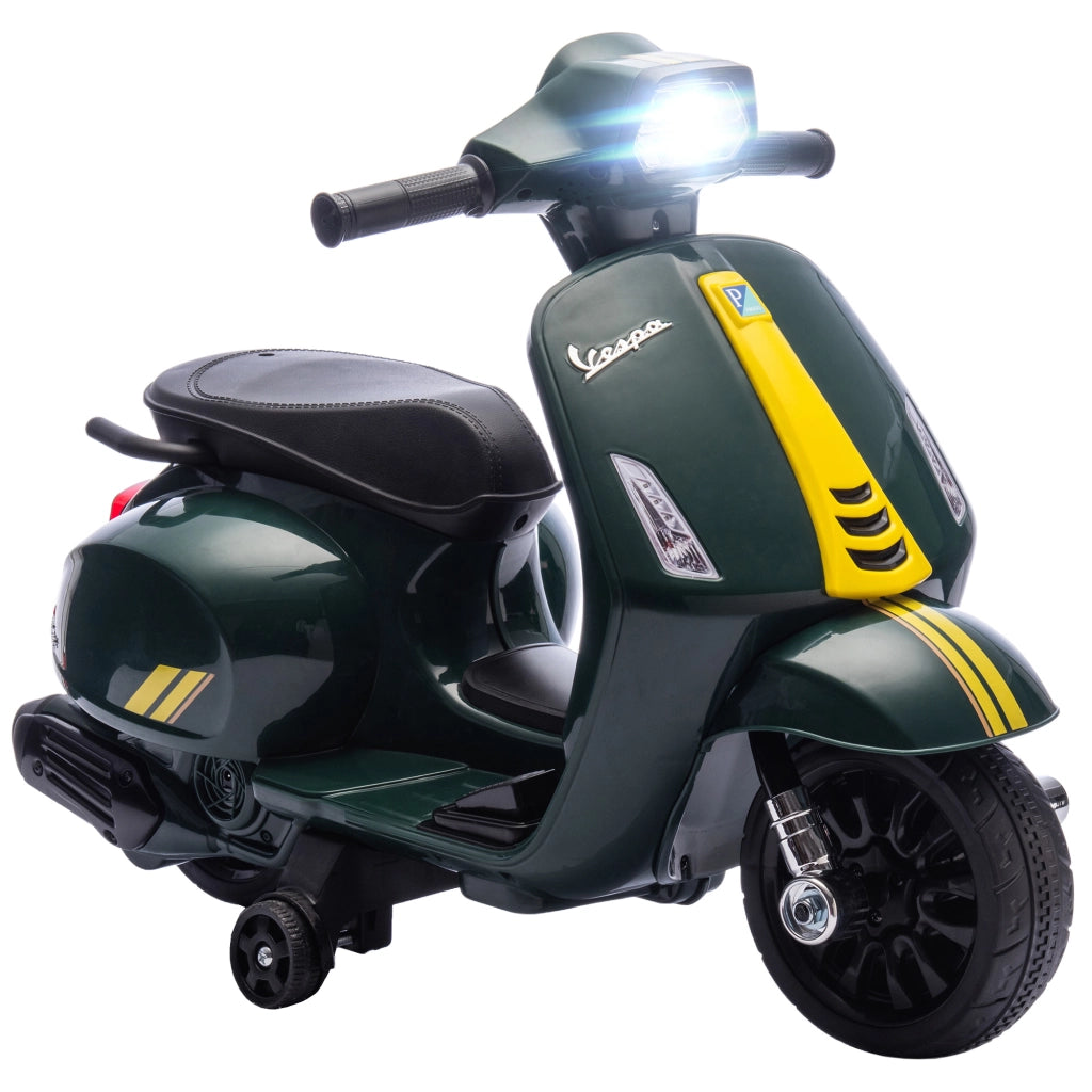 Moto Elettrica per Bambini con Licenza Ufficiale Piaggio Vespa 6V con Rotelle e Luci Verde Scuro