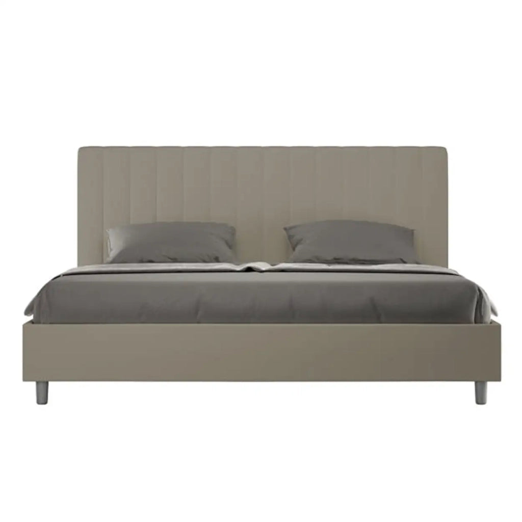 Letto matrimoniale king size con rete imbottito 180x200 similpelle cappuccino Agueda