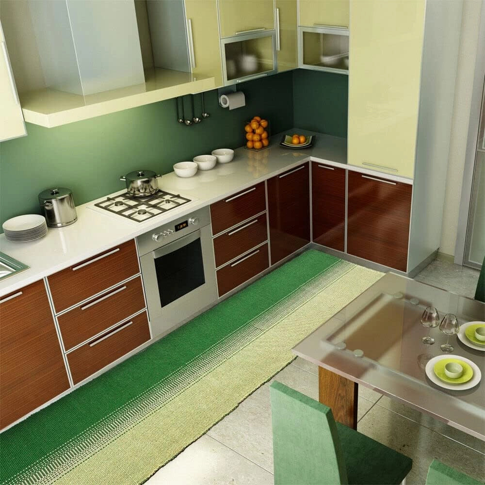 Tappeto Cucina Bagno Puro Cotone Assorbente Tessuto Intrecciato a Mano Verde 55x140 cm