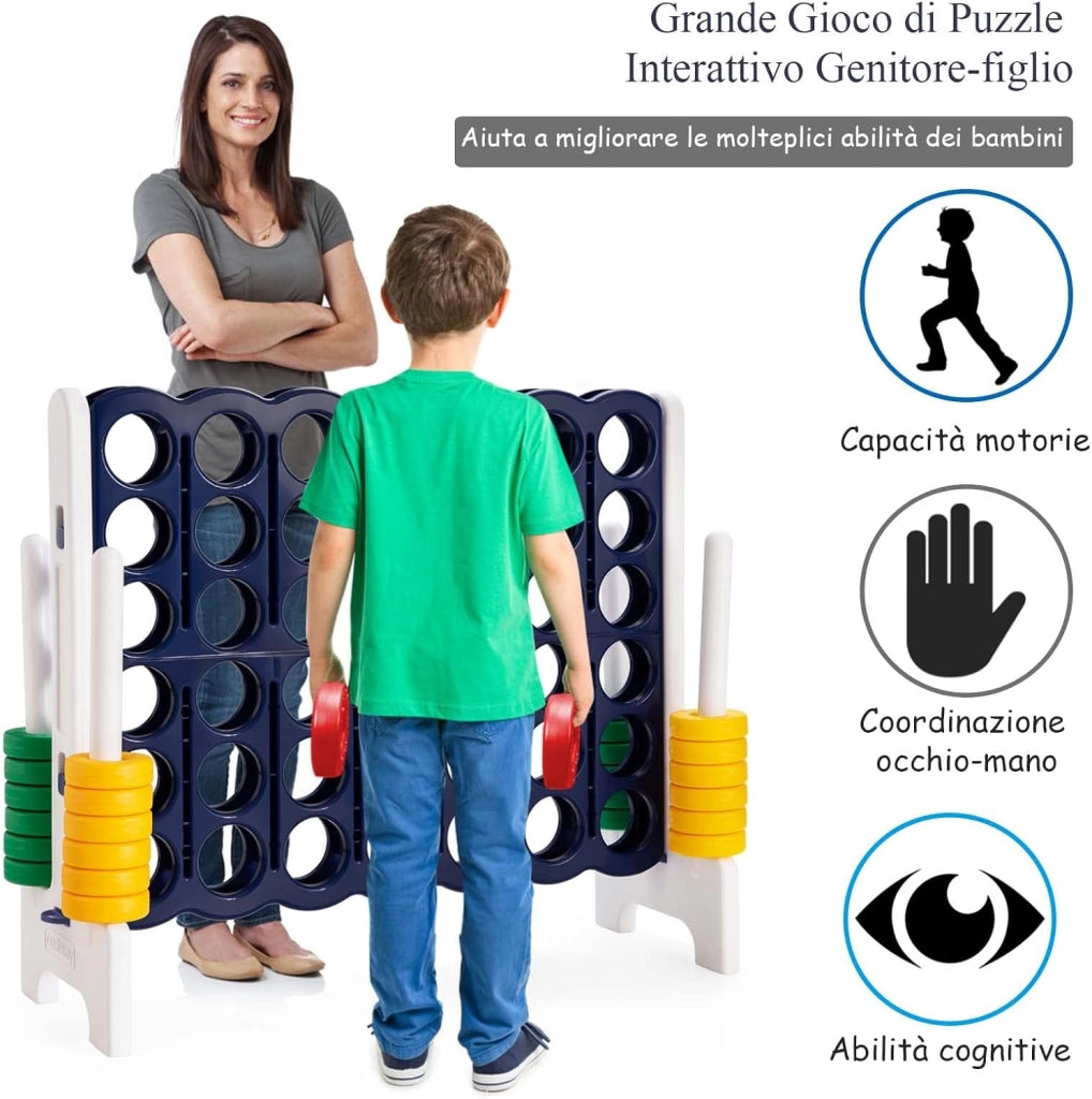 Forza Quattro da Interno ed Esterno da 104 cm, Forza 4 per Bambini ed Adulti con 42 Piedine, Gioco Educativo per Feste e Vacanze