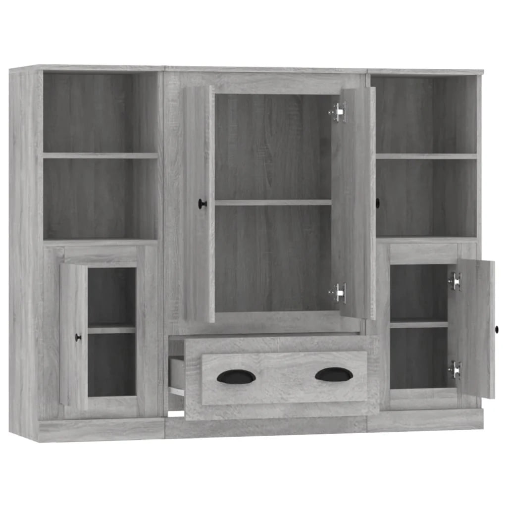 Buffet credenza cassettiera armadio mobile contenitore organizer per cucina soggiorno salotto 3 pezzi legno ingegnerizzato Sonoma grigio 02_0037193