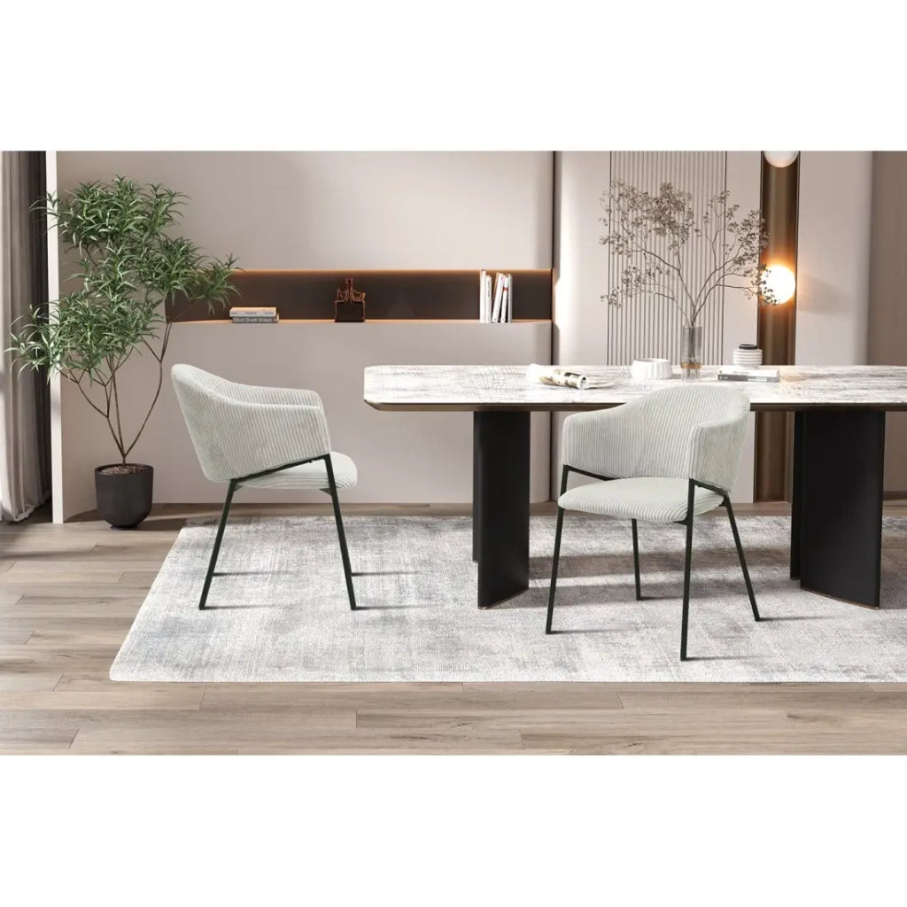 Sedia da pranzo IMANY – Velluto a coste grigio chiaro – Braccioli – Piedi in metallo nero – Stile design / industriale
