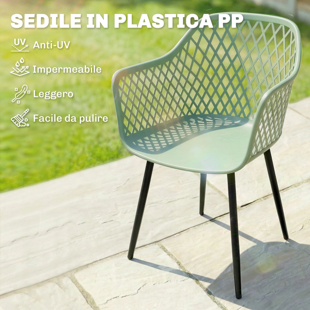 Set di 4 Sedie da Giardino, con Schienale Diamantato, Braccioli, Verde