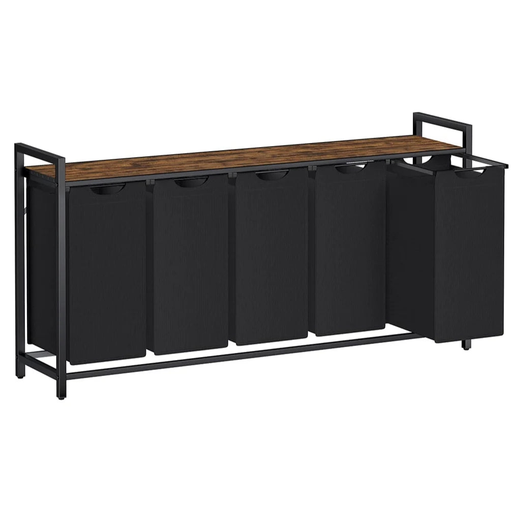 Cesto portabiancheria con 3 scomparti e 1 ripiano rimovibile per sacchetti capacità 38 litri per sacchetto per bagno o lavanderia nero 12_0006771