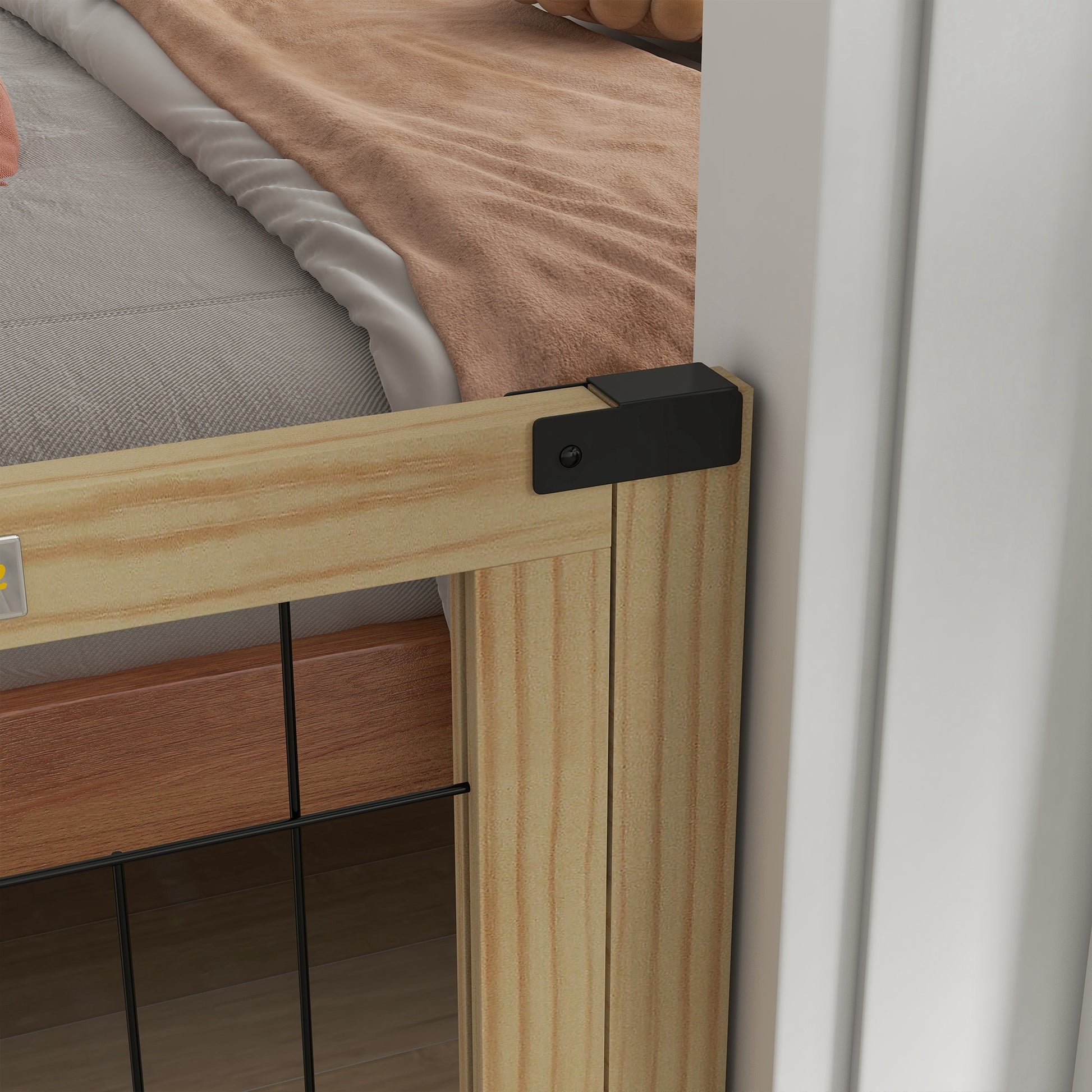 Cancelletto per Cani Estensibile 112-159x70 cm con Porta e 2 Pannelli in Legno Naturale