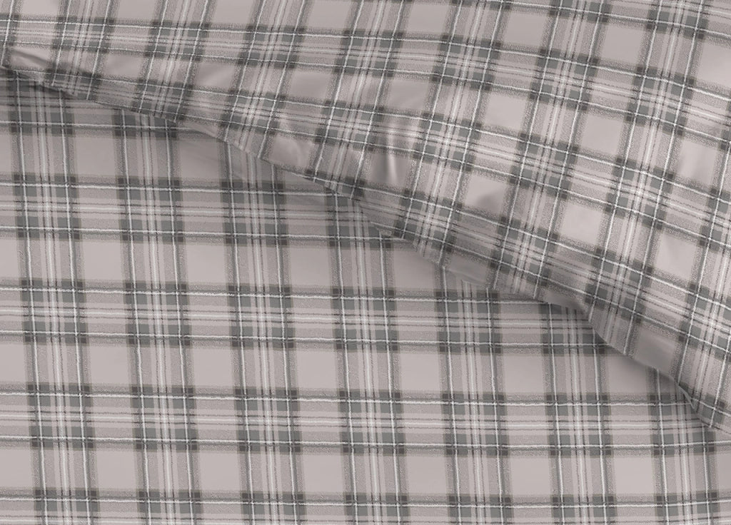 Copripiumino Sacco Piumone Cotone Flanella Pensieri Delicati Dis. Tartan Cervo - Matrimoniale - Beige