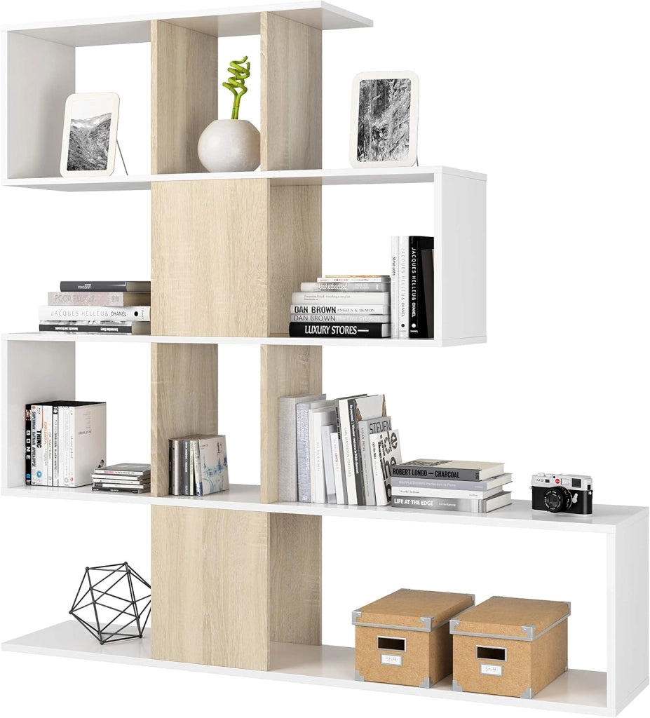 Azard, Zig-Zag, Libreria con 4 mensole, Bianco (Bianco/Beige), 145 x 29 x 145 cm