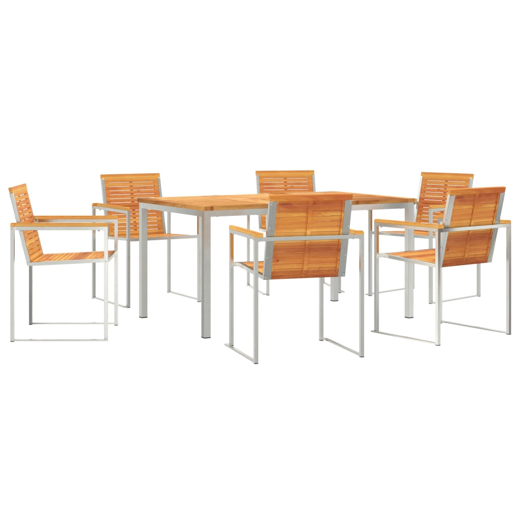 Set da Pranzo da Giardino  in Legno Massello di Acacia da 7 Pezzi