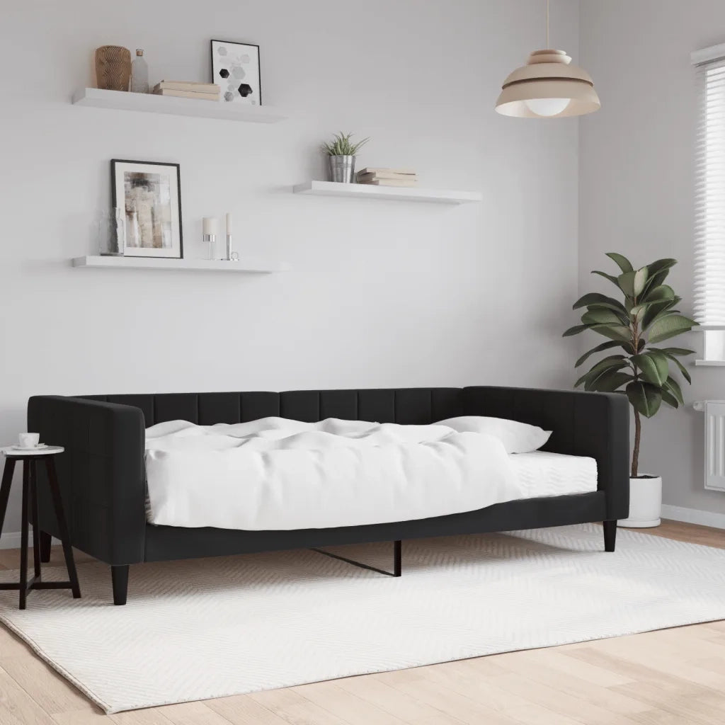 Divano Letto con Materasso Nero 100x200 cm in Velluto
