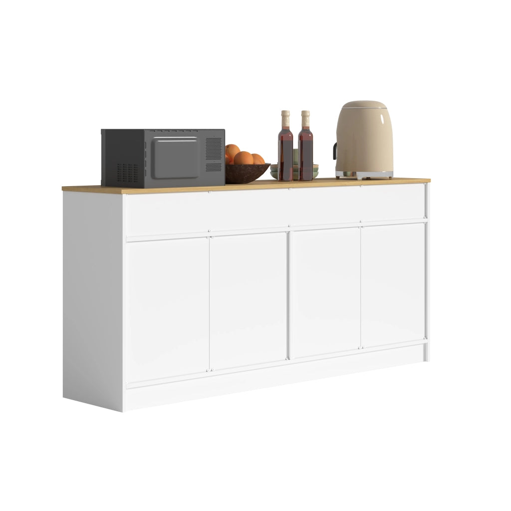Credenza da cucina con 3 cassetti e ripiani regolabili per cucina e soggiorno in MDF bianco naturale 160 × 37 × 76,5 cm