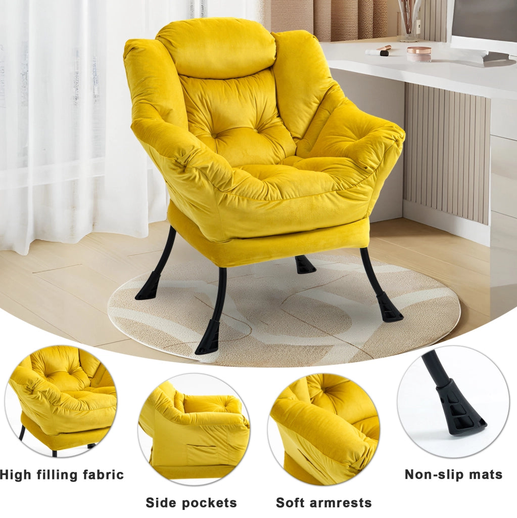 Poltrona relax 65x81x95 cm gialla con struttura in metallo e tasca laterale