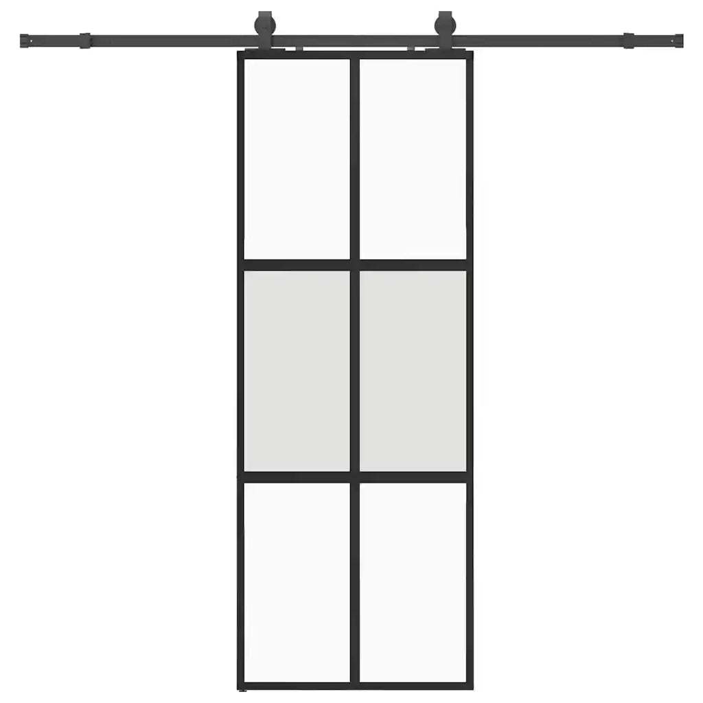 Porta Scorrevole Set Ferramenta Nera 76x205 cm Vetro Temperato