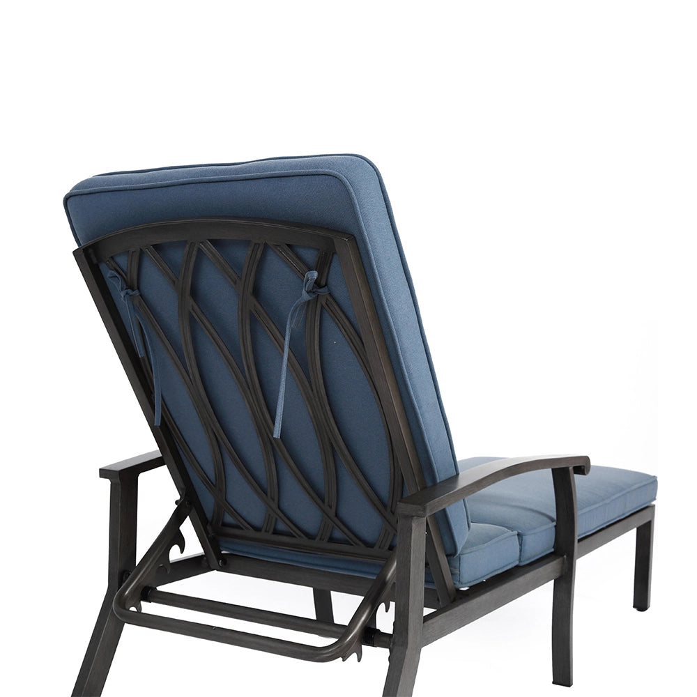 Chaise longue patio - Xylo - Alluminio resistente ruggine, cuscino blu impermeabile