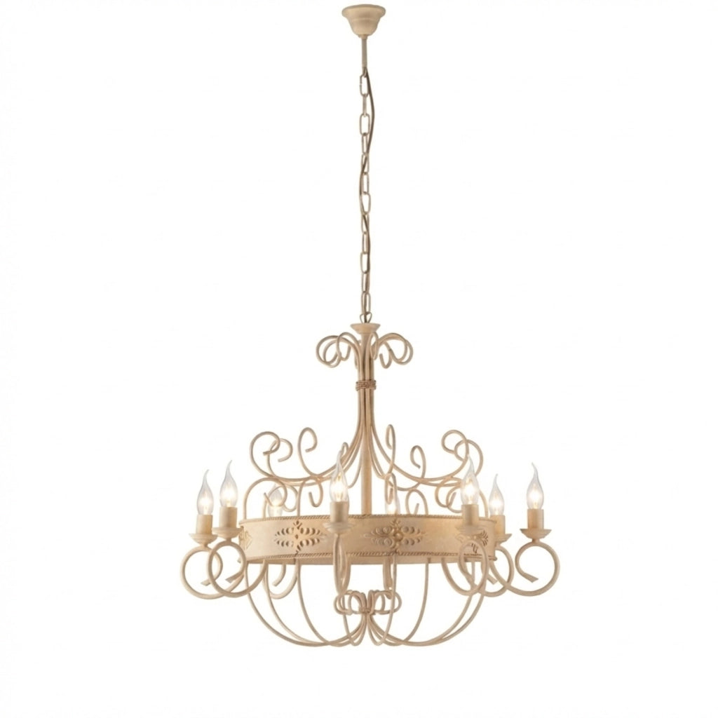 Lampadario Rustico Baltimora Metallo Avorio Oro 8 Luci E14