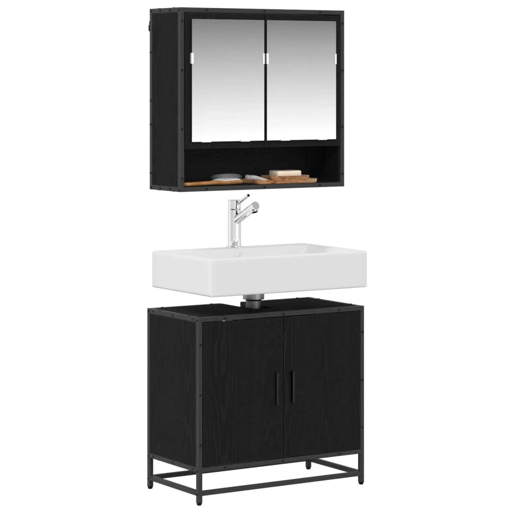 Set di mobili per il bagno 2 pcs Rovere Nero Legno multistrato 3402347
