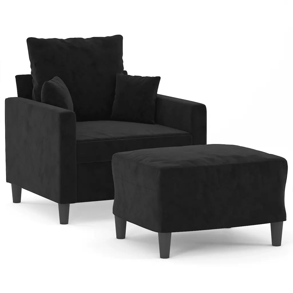 Poltrona con Poggiapiedi Nero 60 cm in Velluto