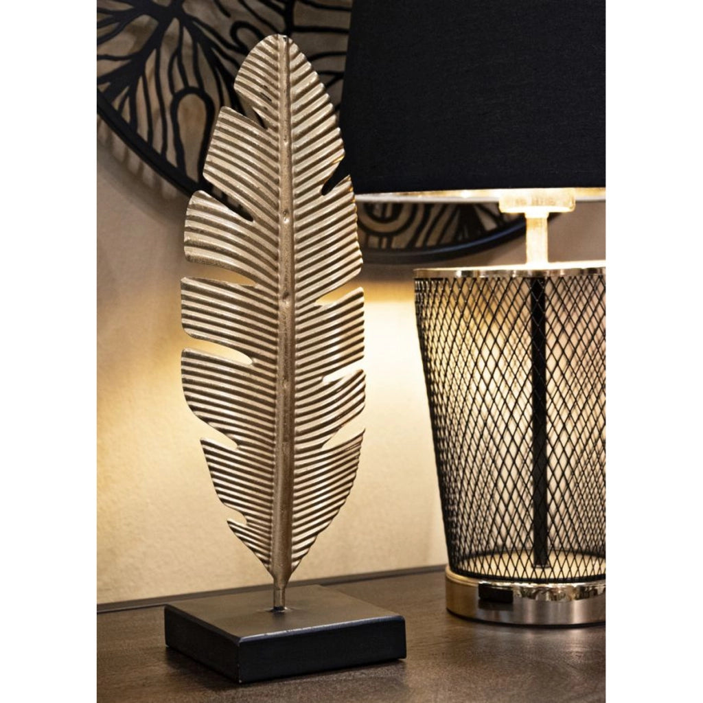 Scultura decorativa Glam a forma di foglia in ferro oro con portacandela