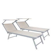 Coppia Di Lettini Beige Prendisole Pieghevole Professionale In Alluminio Tettuccio Orientabile Tettino Parasole Sdraio Lettino Prendi Sole Mare Spiaggia Piscina Giardino 182 x 60 x 38 cm