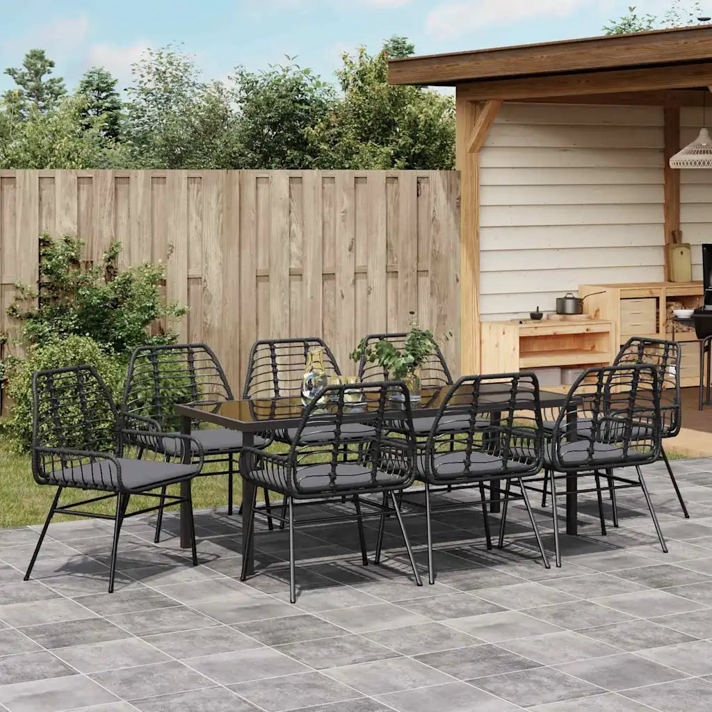 Set da Pranzo per Giardino 9 pcs Nero polyrattan 3380861