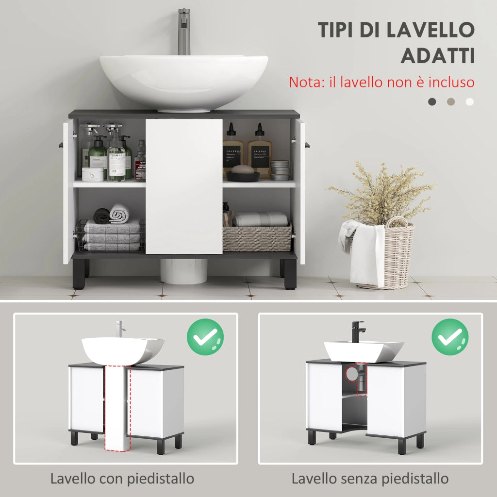 Mobile Sottolavabo Bagno con Armadietto ¨C zephmum ¨C Bianco Lucido 80x34x60 cm
