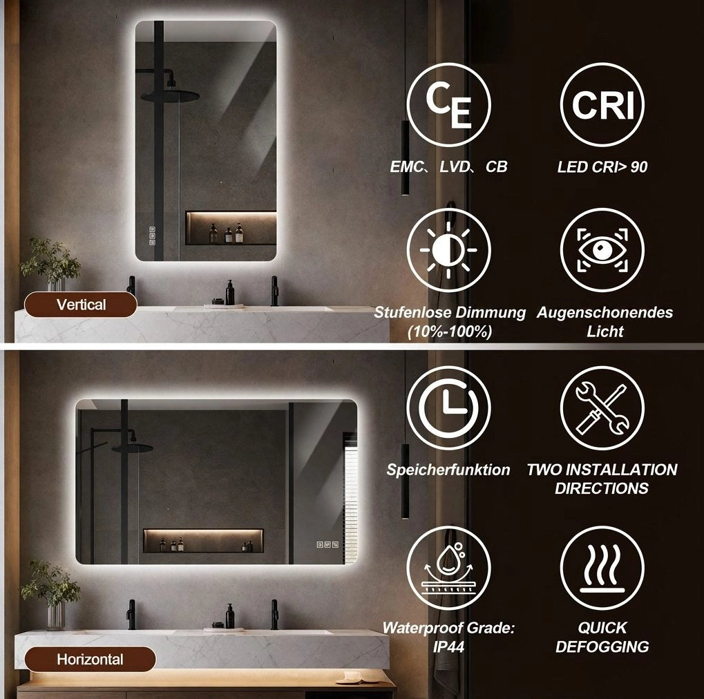 Specchio LED da bagno con retroilluminazione e antiappannamento