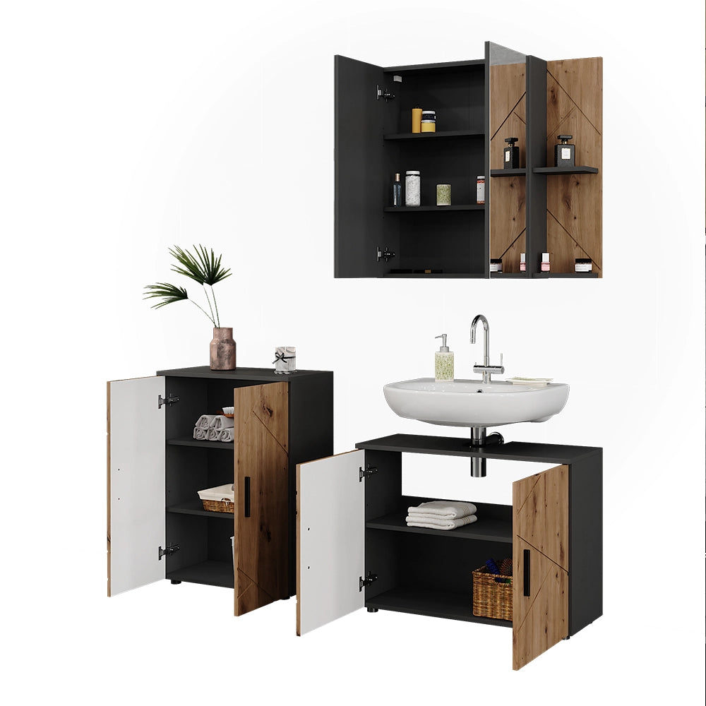 Vicco Set di mobili da bagno Antracite/Artisan 3 parti