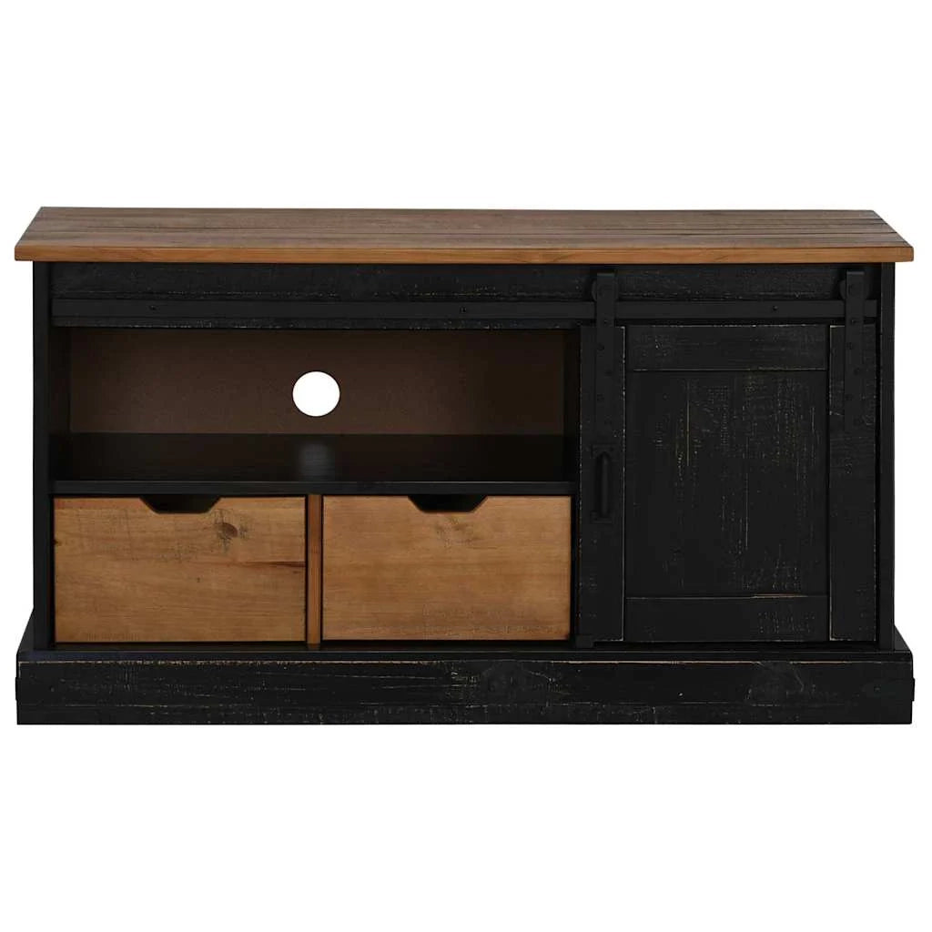 Mobile porta TV HALDEN con anta scorrevole e due cassetti 110 x 40 x 60 cm stile rustico legno nero 02_0057823