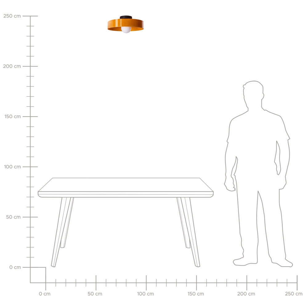 Lampada da soffitto con paralume in vetro arancione, modello a incasso, ideale per soffitti bassi