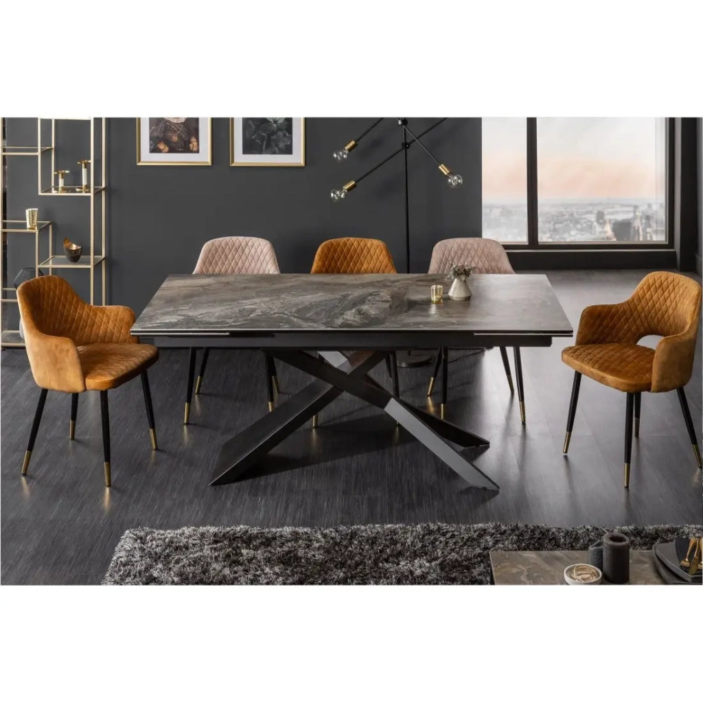 Tavolo da pranzo STELIX 180–220–260 cm – Piano in ceramica effetto marmo e vetro temperato